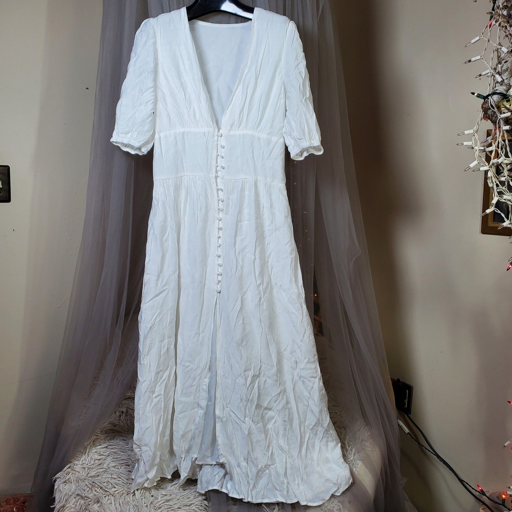 Commense Coastal Cowgirl White Maxi Dress Sundress Western Cottage M Bohemian - Picture 4 of 7